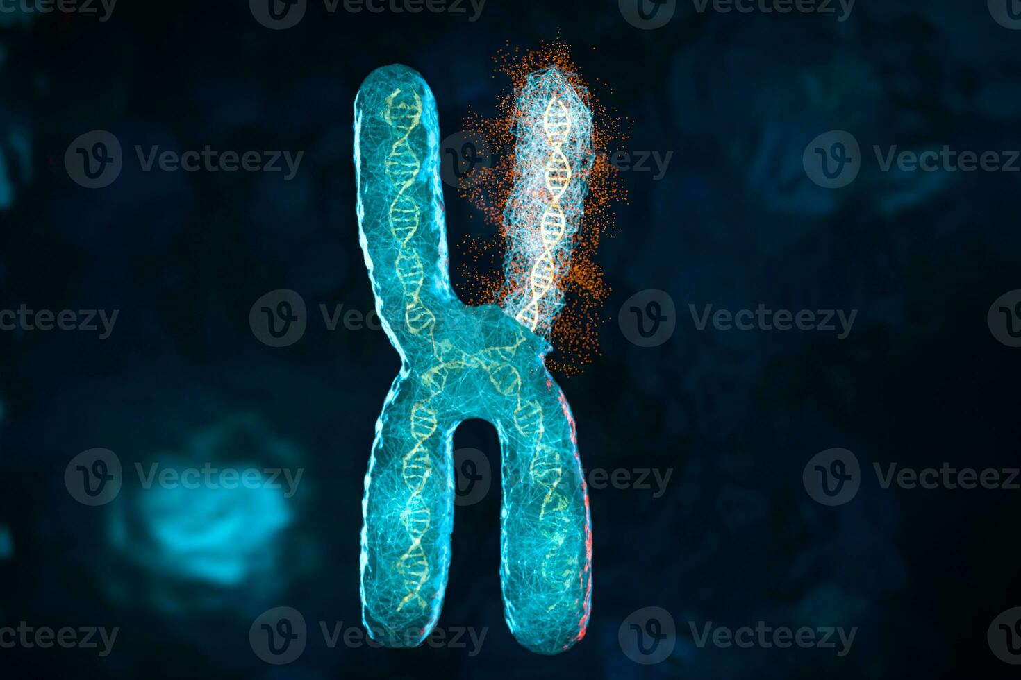 Mutation of chromosome with dark background, 3d rendering. photo