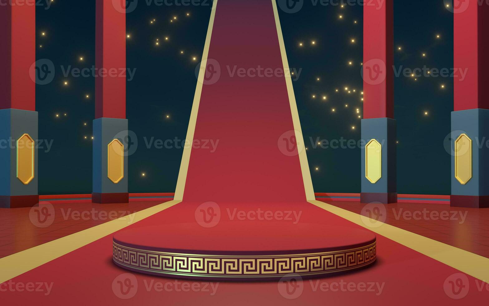 Empty product stage with red background, 3d rendering. photo