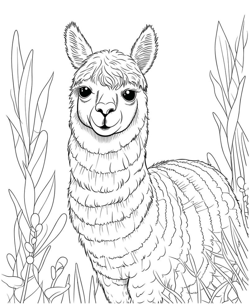 llama coloring pages for kids vector