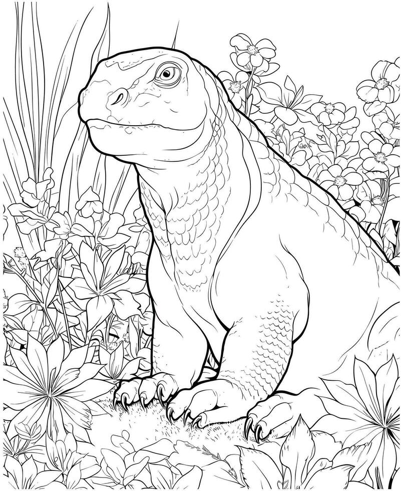 komodo dragon coloring page for adults vector