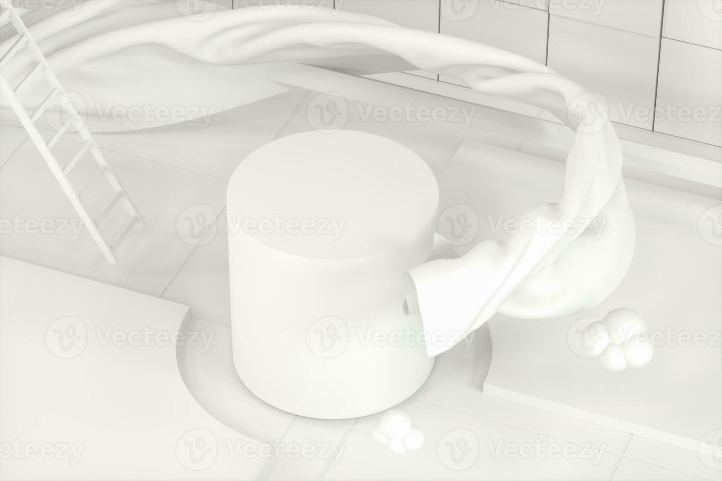 Creative cartoon room with a round podium in the centre, 3d rendering, photo