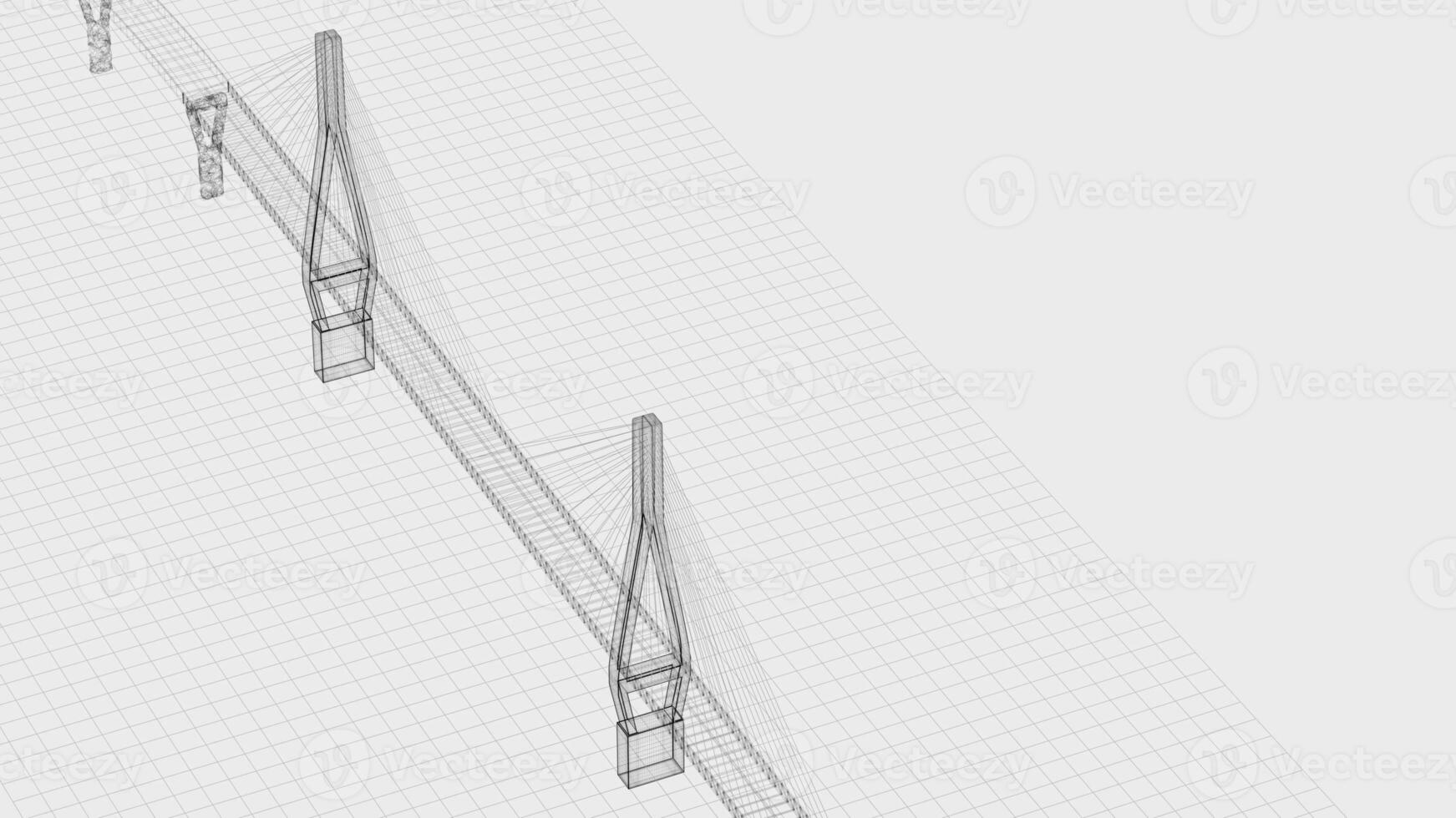 Sketch lines of suspension bridge, 3d rendering. photo