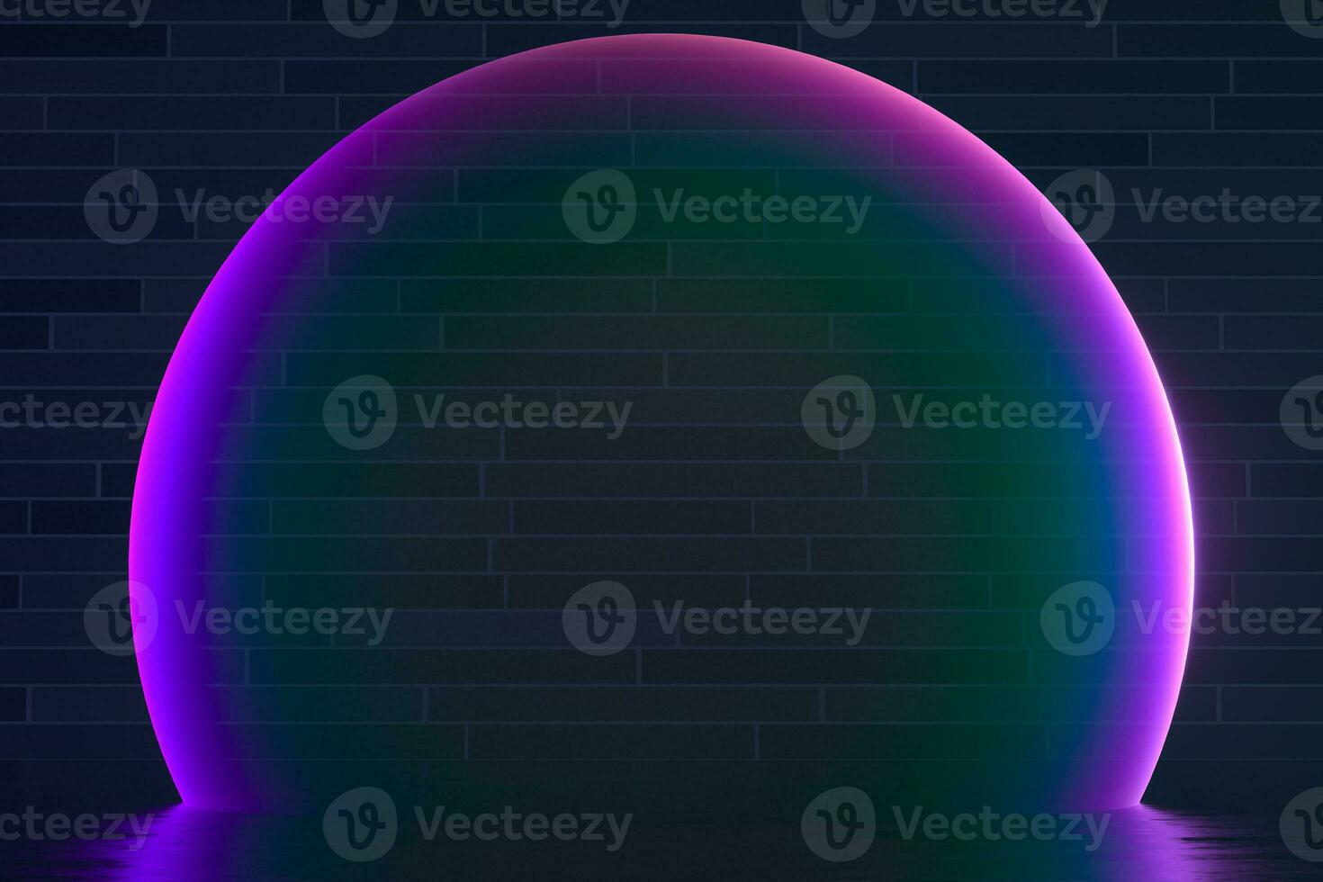 Purple bubble on the floor with dark background, 3d rendering. photo