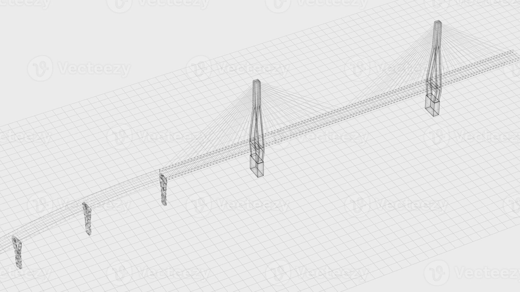 bosquejo líneas de suspensión puente, 3d representación. foto