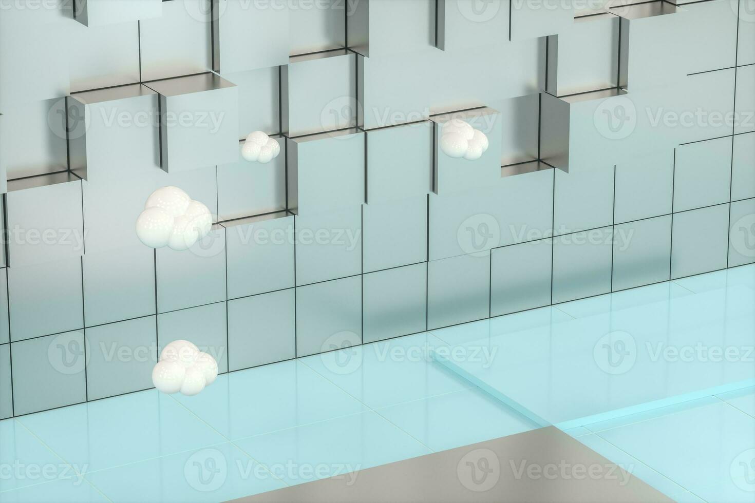 Creative cartoon room with cubic background, 3d rendering, photo