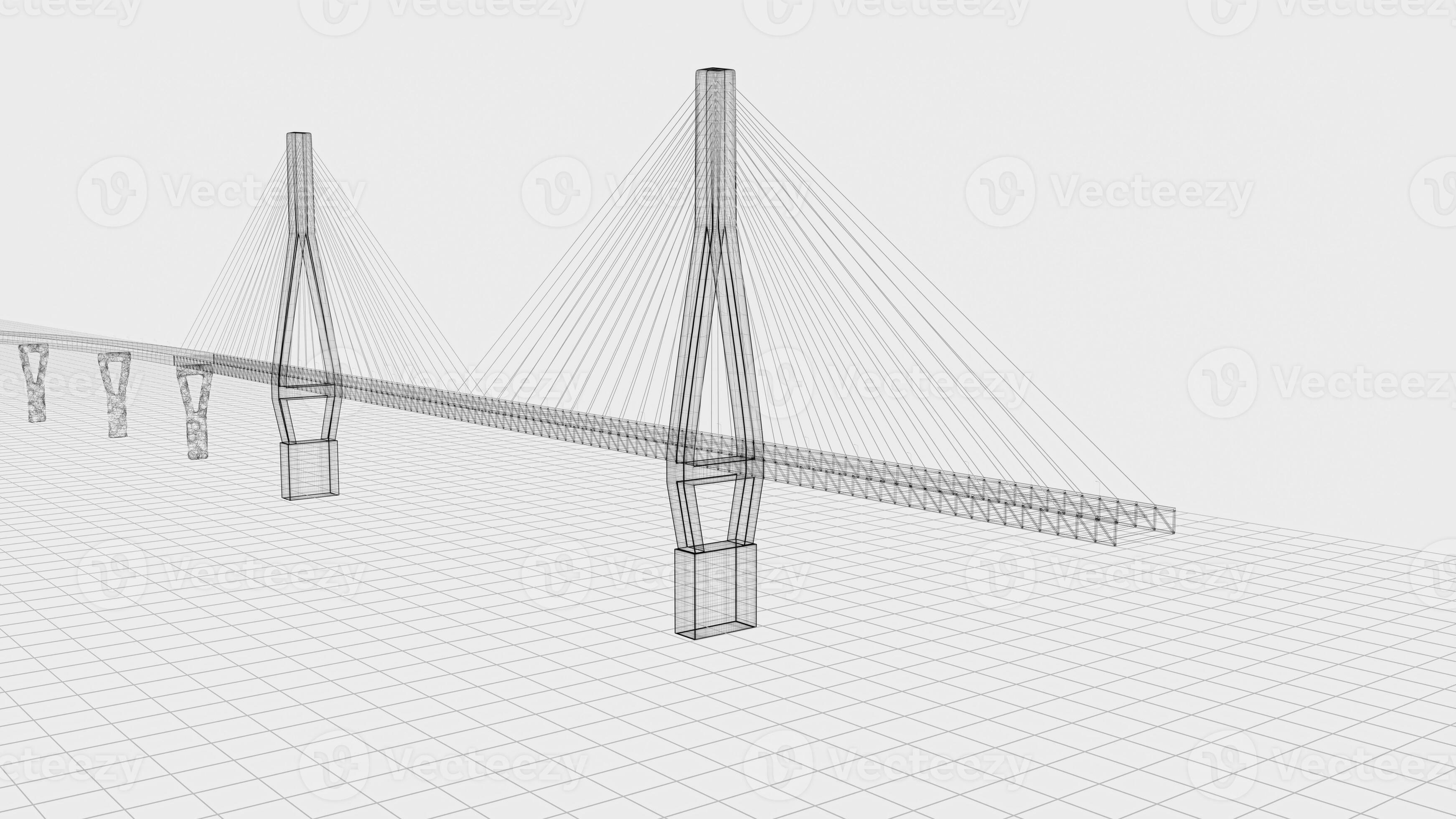 Sketch lines of suspension bridge, 3d rendering. 27860516 Stock Photo