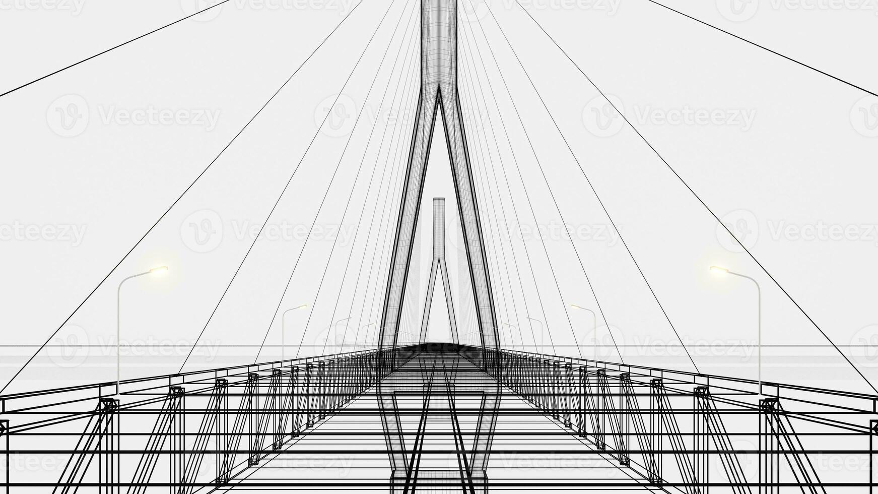 Sketch lines of suspension bridge, 3d rendering. photo