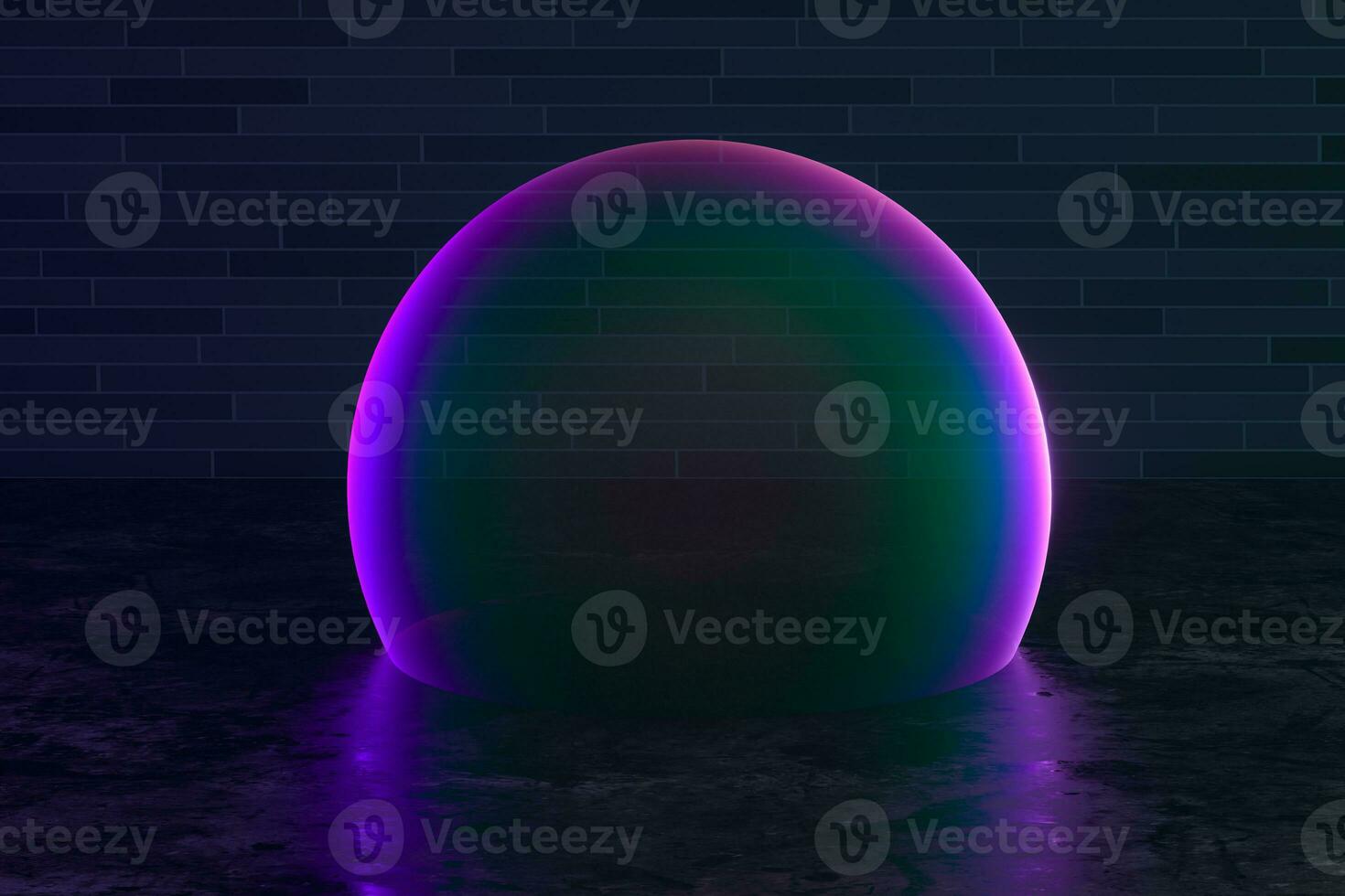 Purple bubble on the floor with dark background, 3d rendering. photo