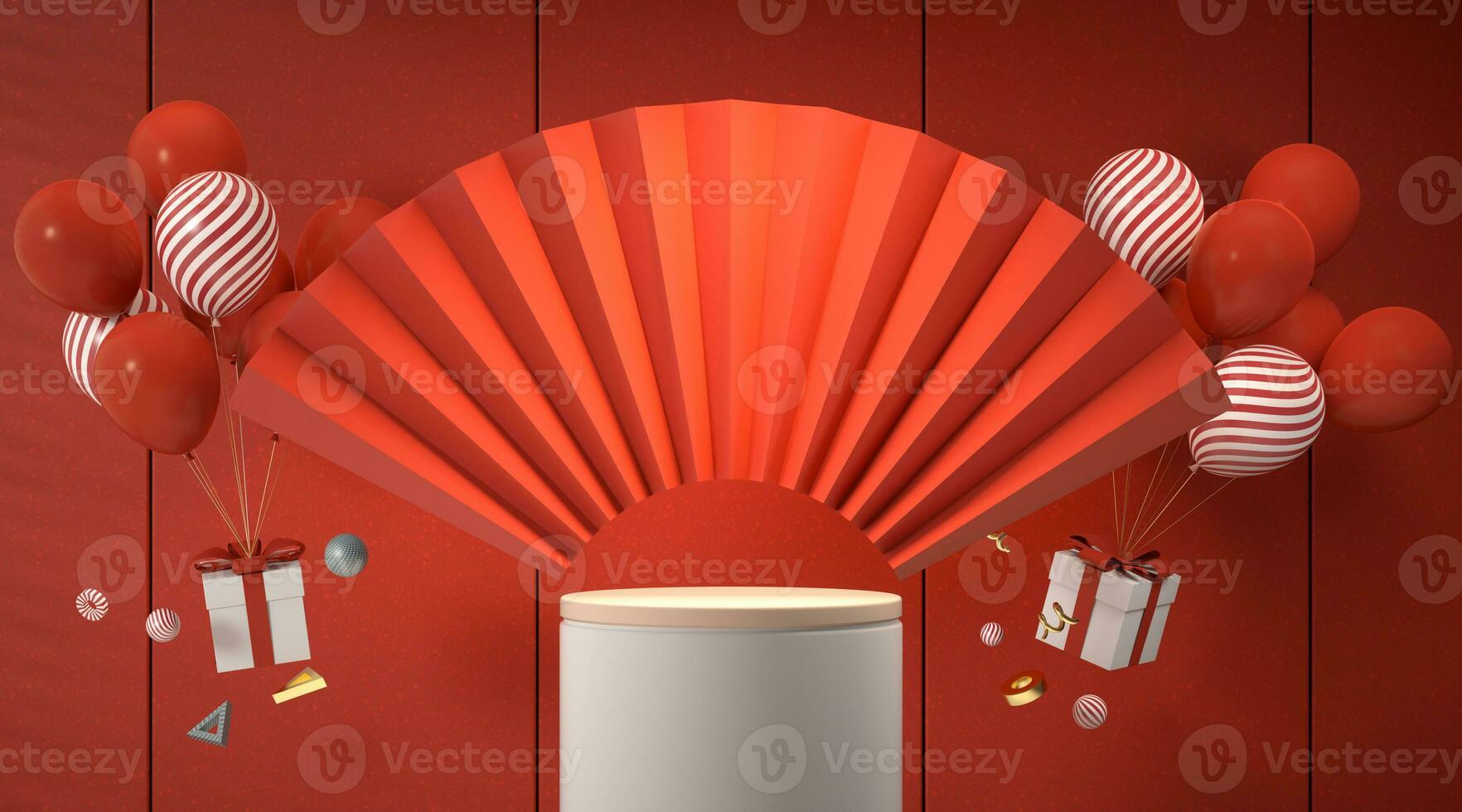 Blank fan with red background, 3d rendering. photo