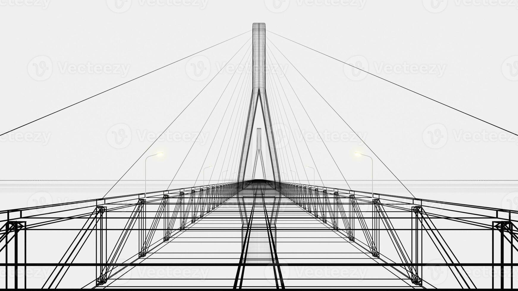 Sketch lines of suspension bridge, 3d rendering. photo