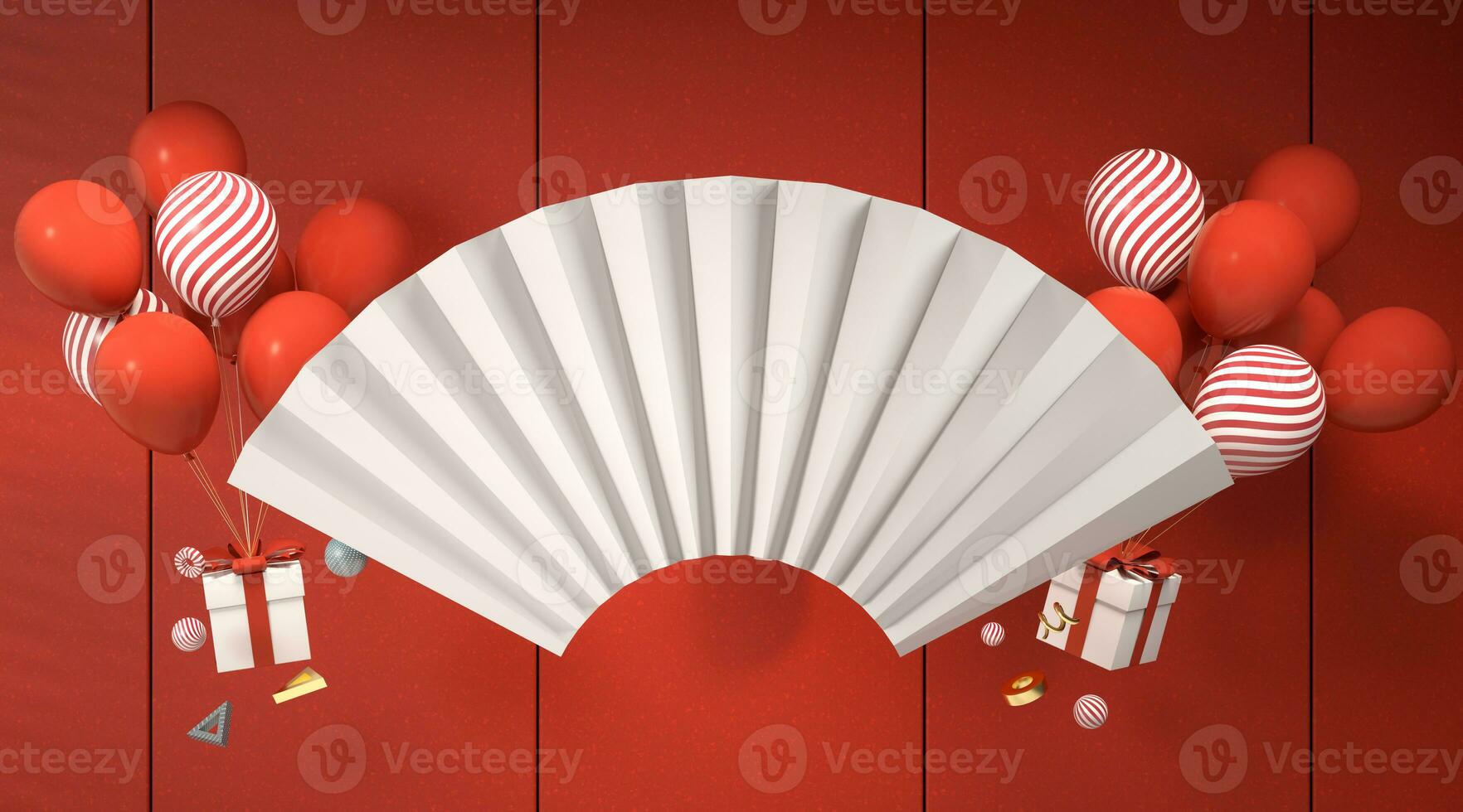Blank fan with red background, 3d rendering. photo