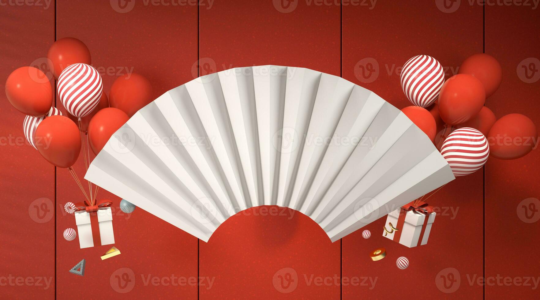 blanco ventilador con rojo fondo, 3d representación. foto