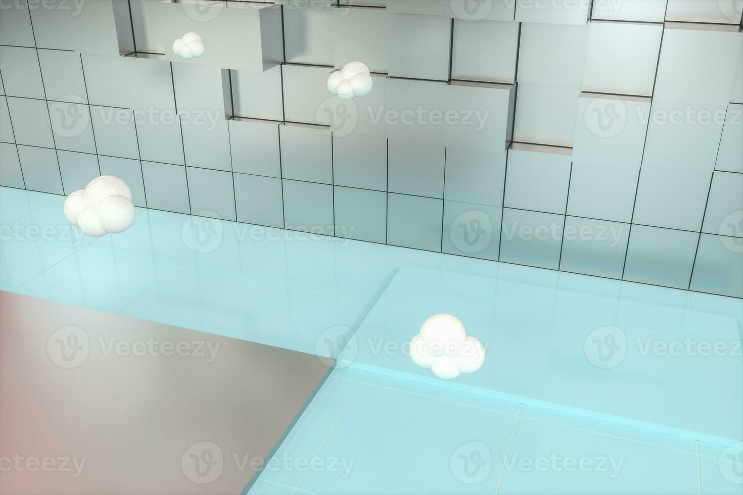 Creative cartoon room with cubic background, 3d rendering, photo
