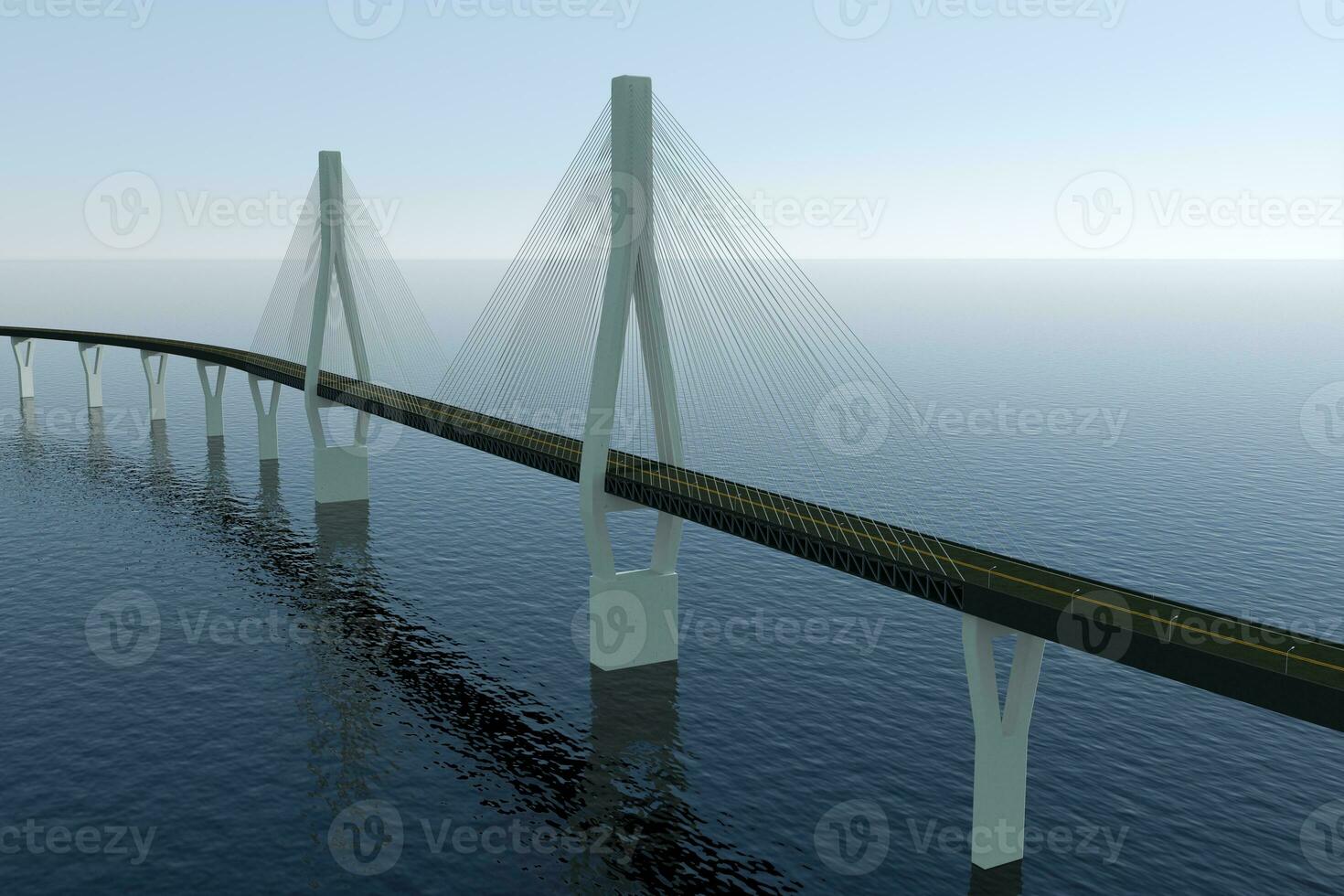 The suspension bridge over the lake, 3d rendering. photo