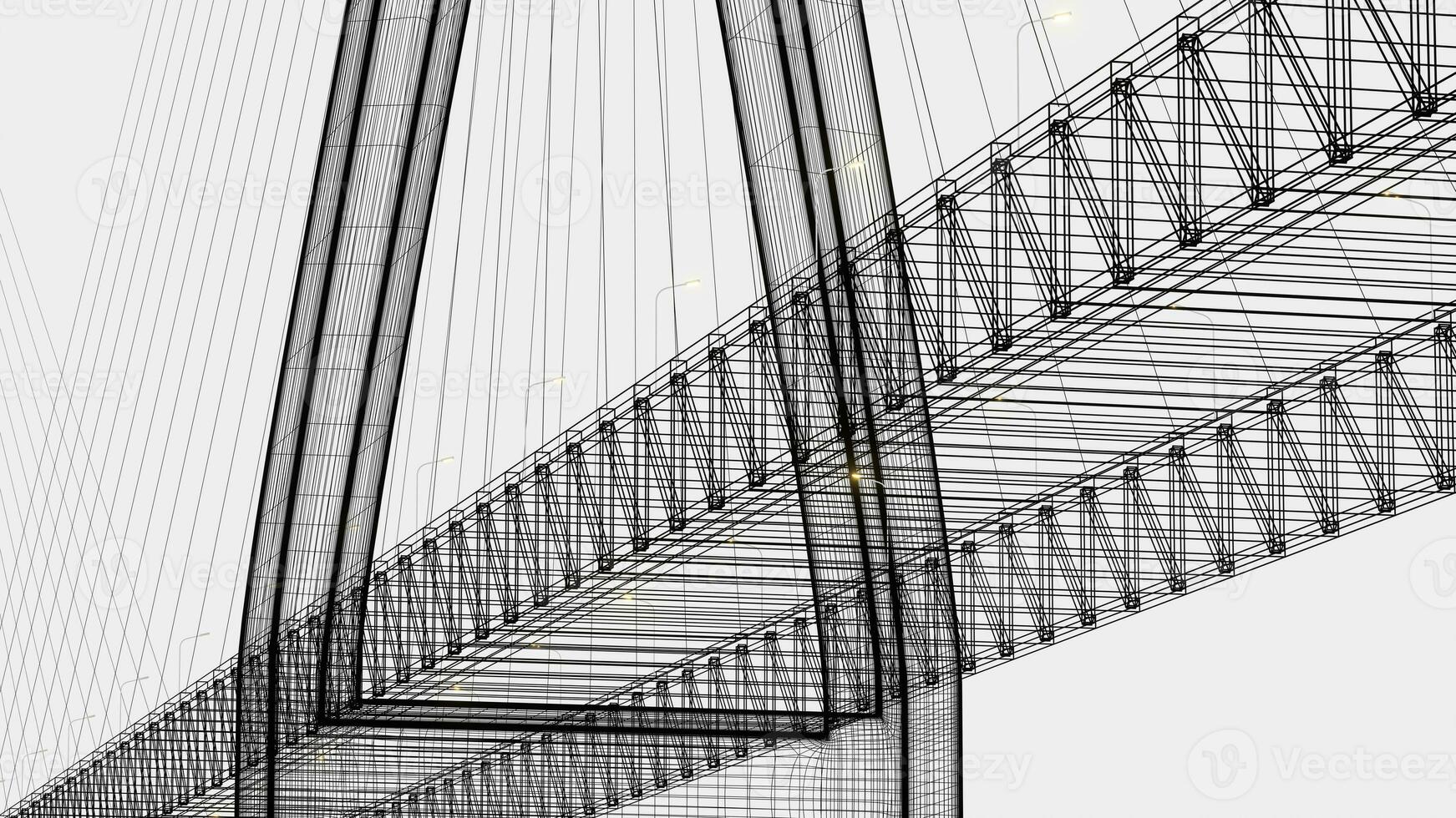 Sketch lines of suspension bridge, 3d rendering. photo