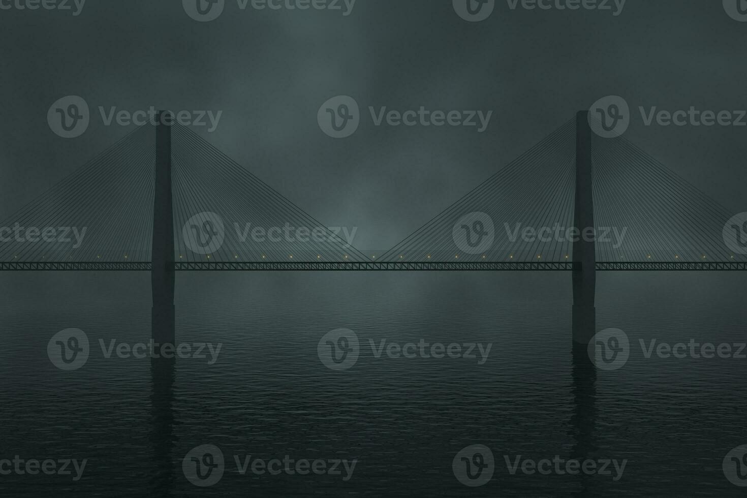 The suspension bridge over the lake at night, 3d rendering. photo