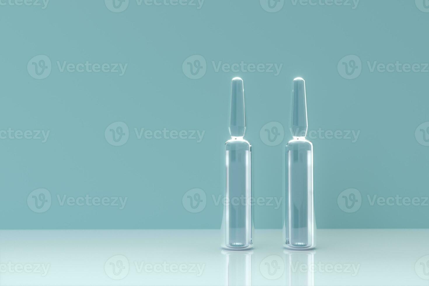 Ampulla bottle and liquid medicine,abstract conception,3d rendering. photo