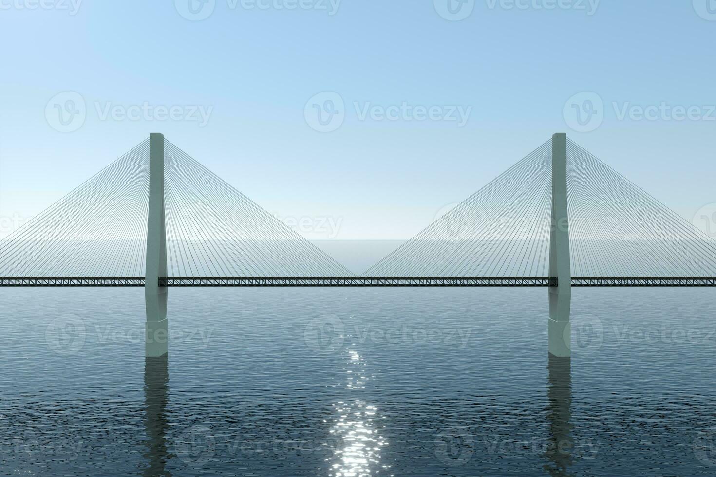 The suspension bridge over the lake, 3d rendering. photo