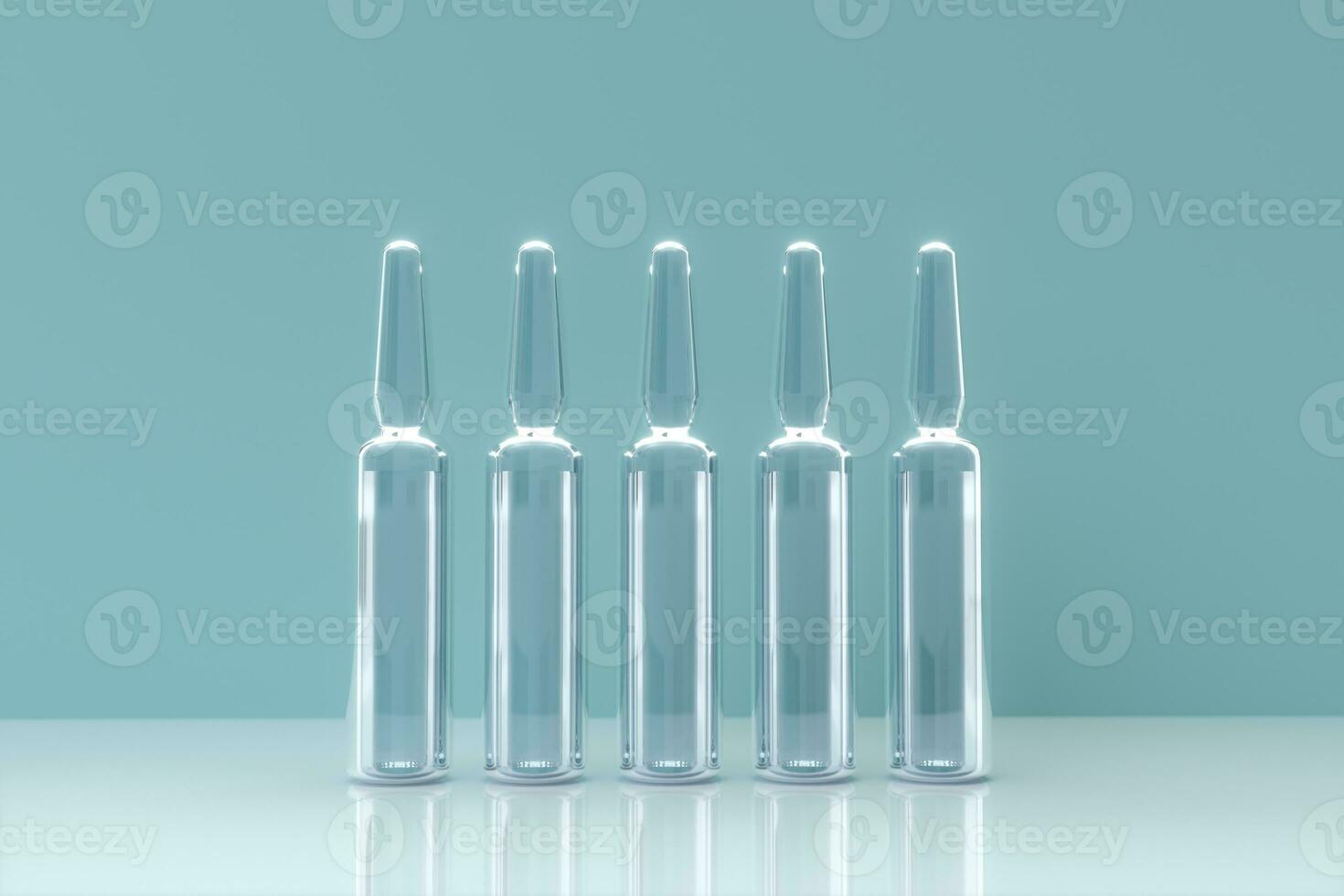 Ampulla bottle and liquid medicine,abstract conception,3d rendering. photo
