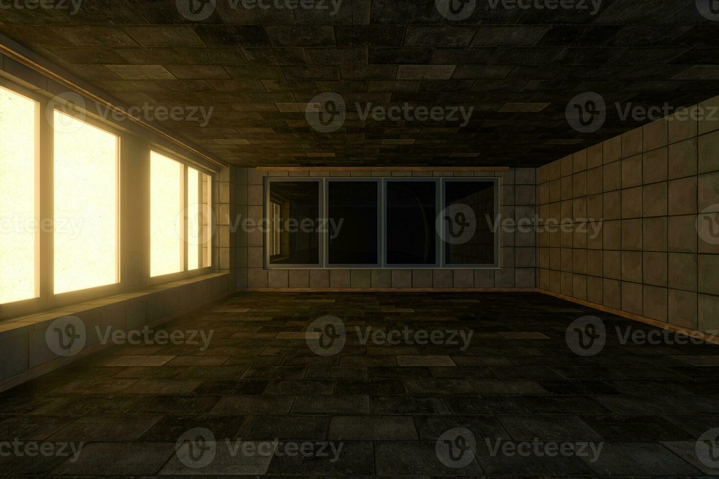 Empty brick house with dark background,3d rendering. photo