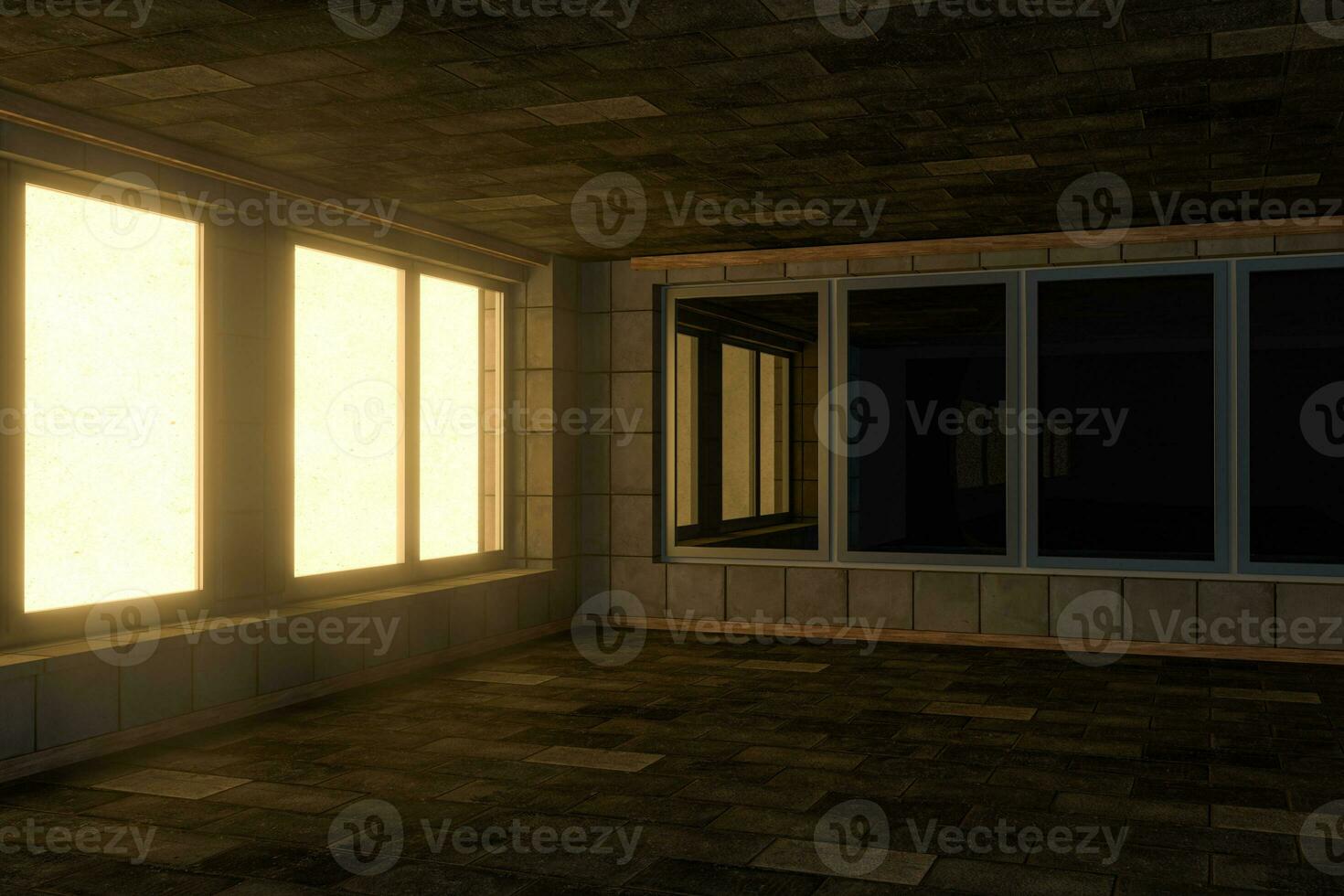 Empty brick house with dark background,3d rendering. photo