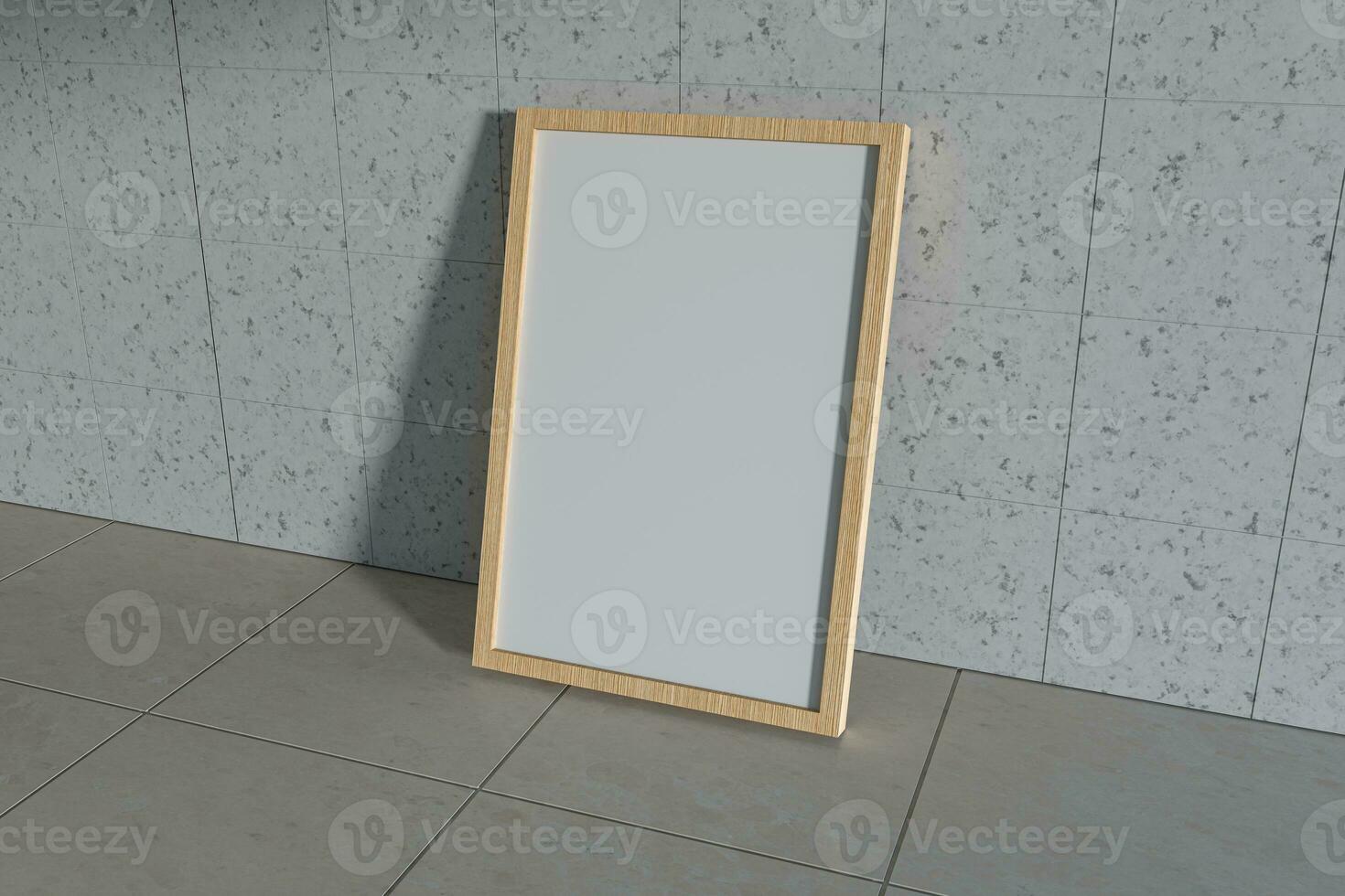 Blank white banner outside. Concrete building in the background. 3d rendering. photo