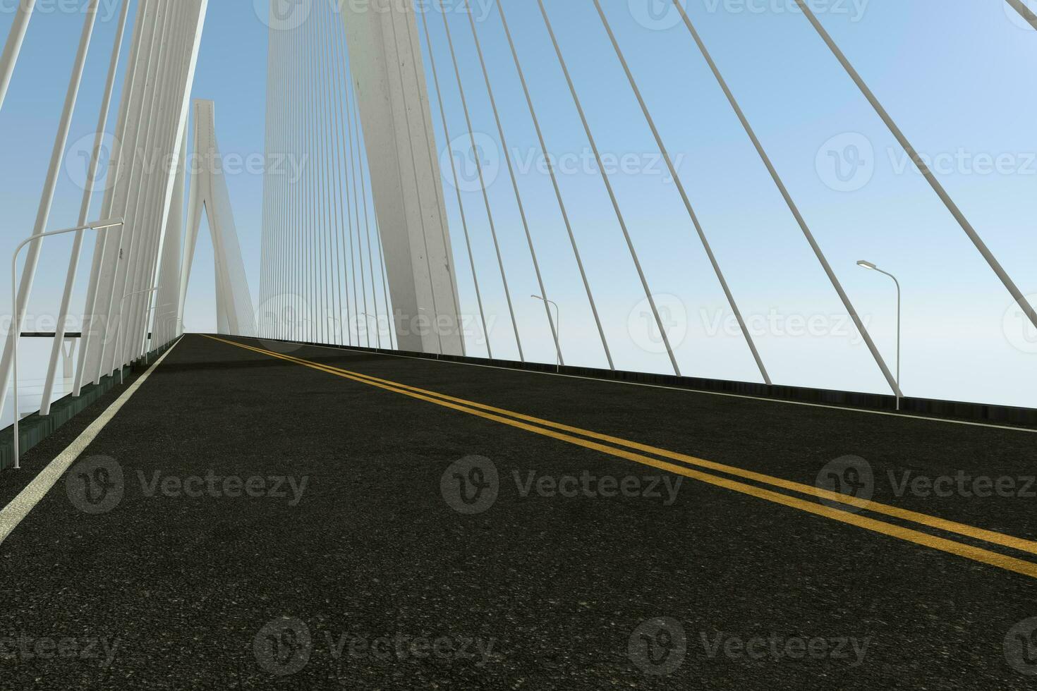 asfalto la carretera en el suspensión puente, 3d representación. foto