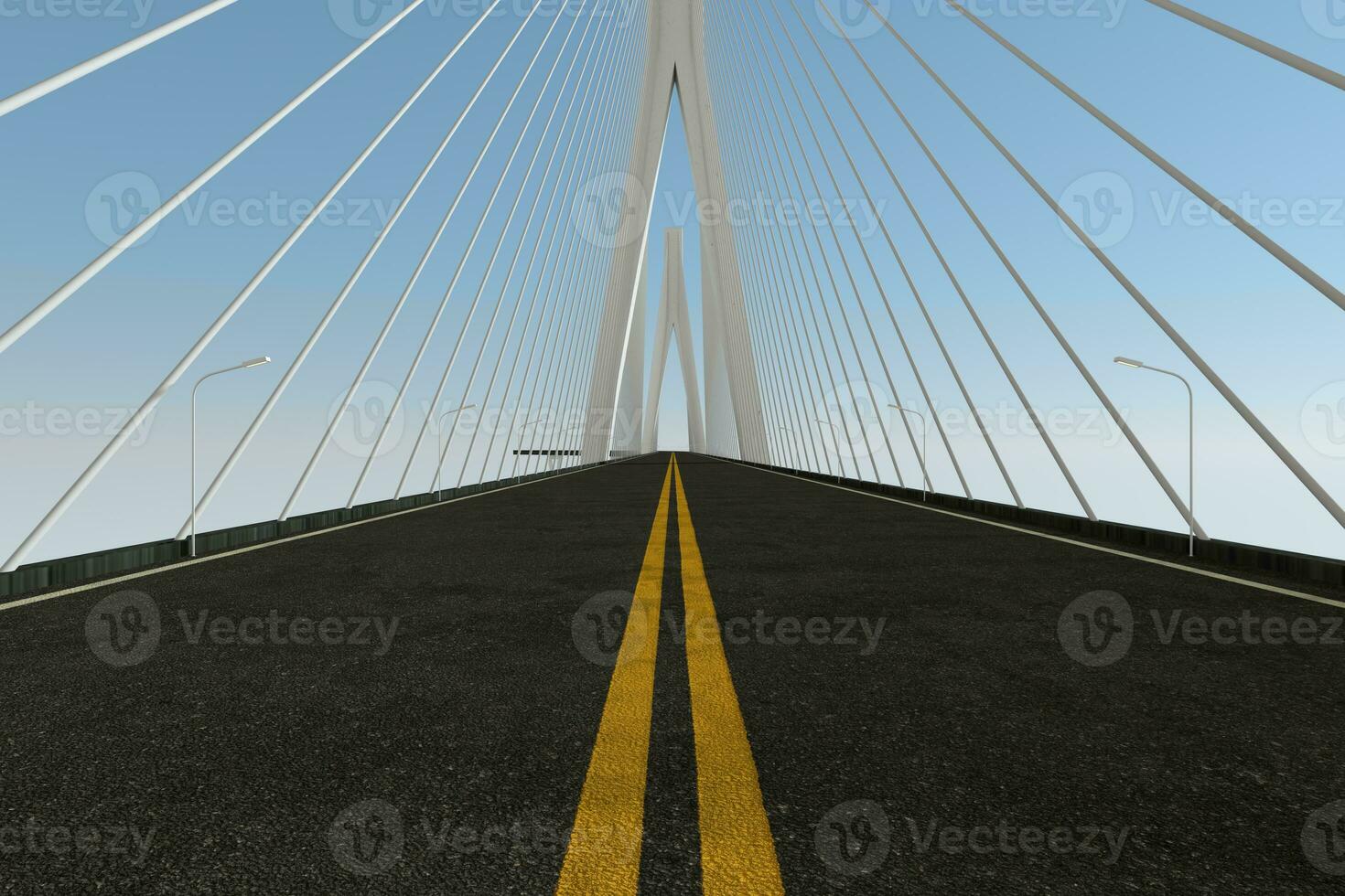 Asphalt road on the suspension bridge, 3d rendering. photo