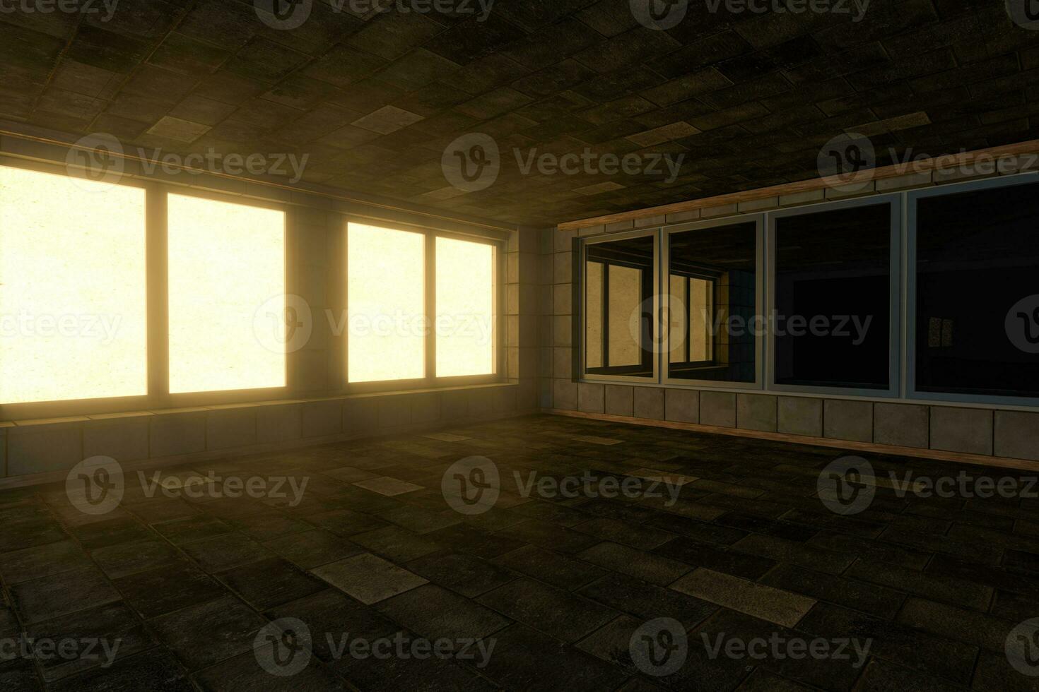 Empty brick house with dark background,3d rendering. photo