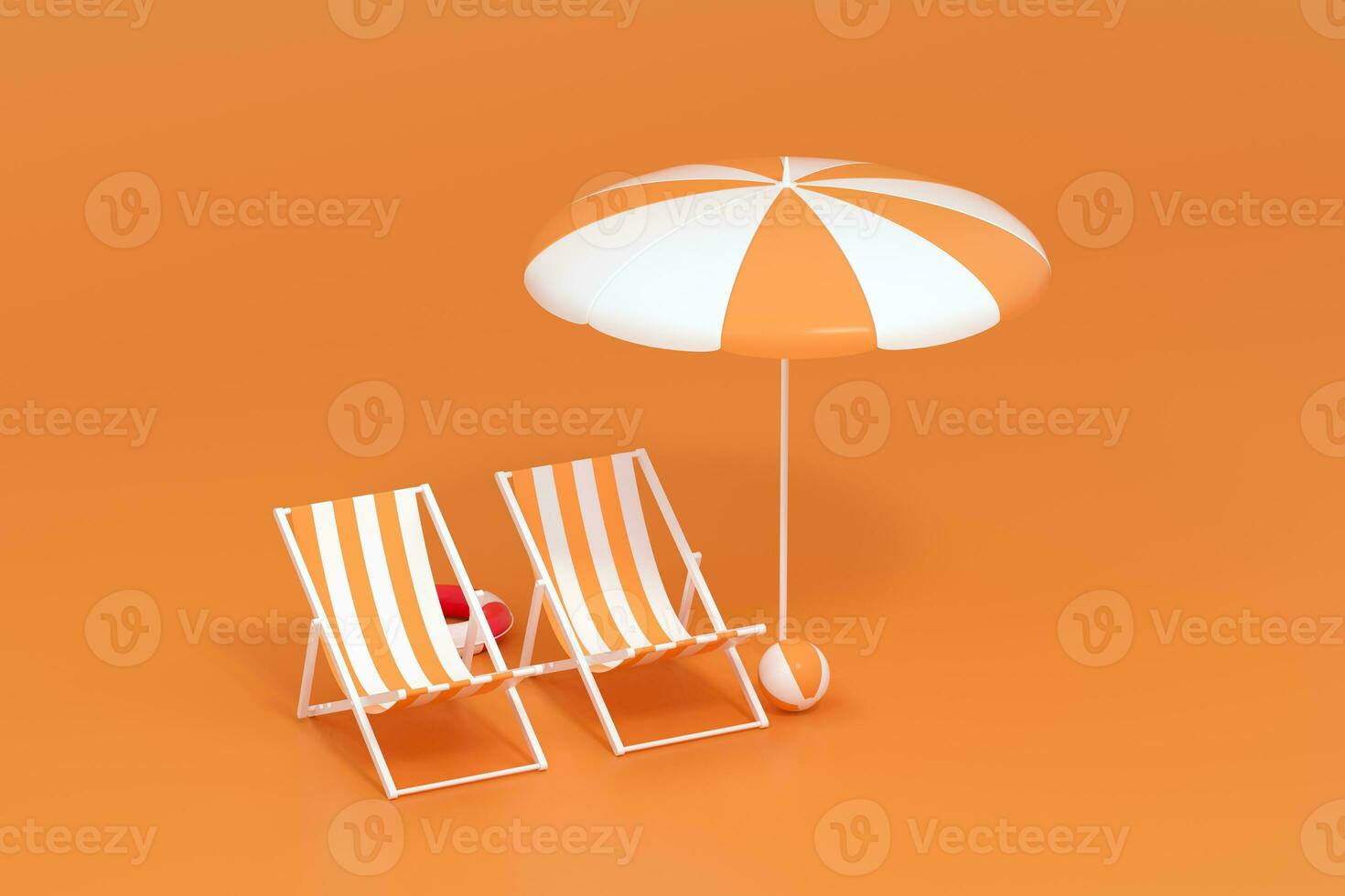 Sunshade, beach chair with orange background, 3d rendering. photo