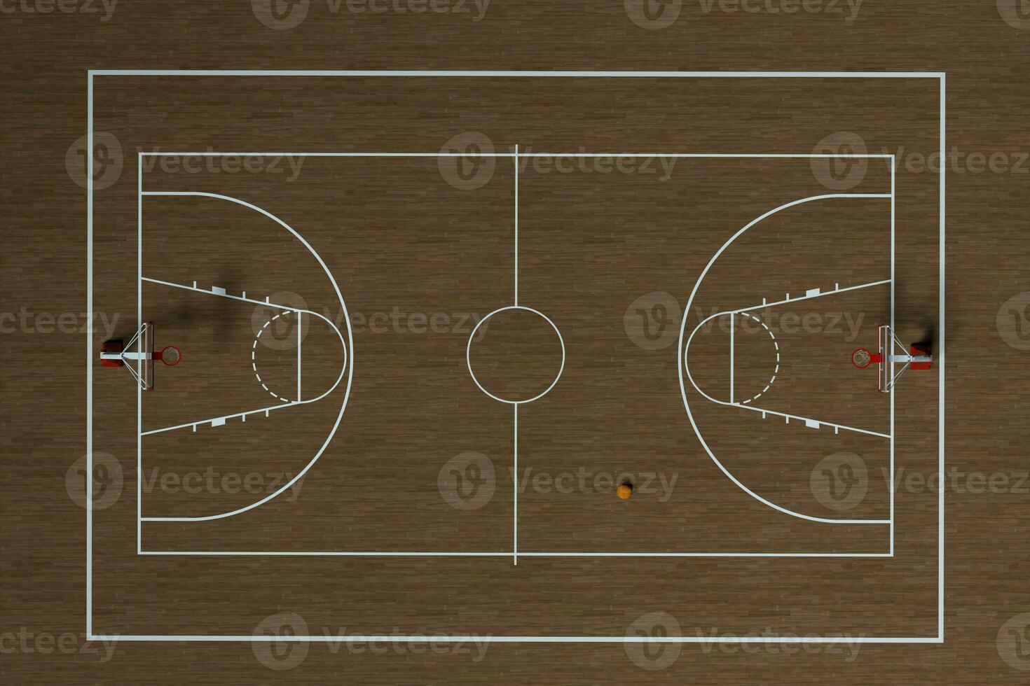 Basketball court with wooden floor, 3d rendering. photo