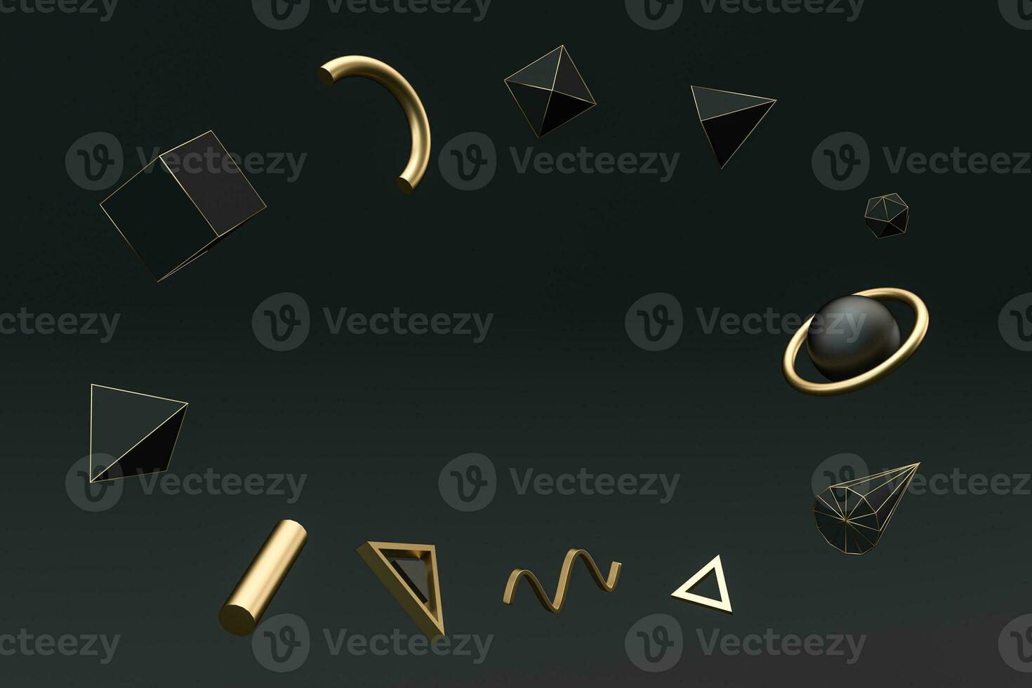 Golden and black abstract objects, 3d rendering. photo