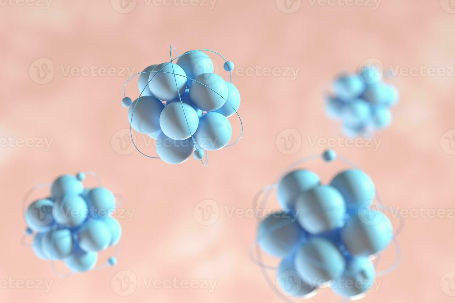 Atom spheres with pink organic background, 3d rendering. photo