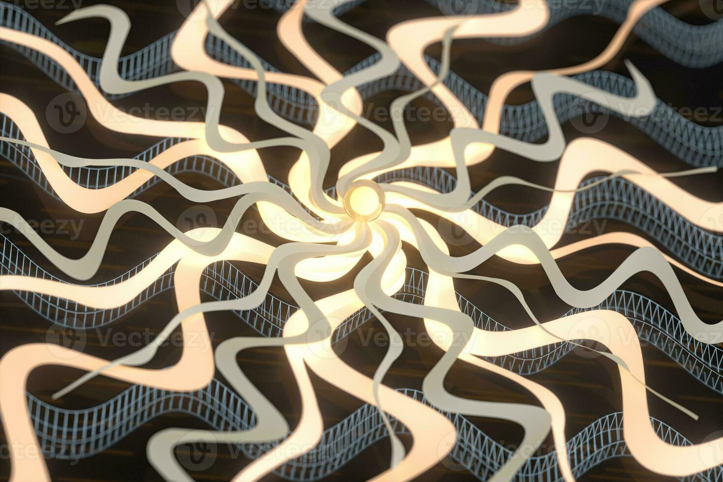 rotación espiral curva con dorado curva, resumen y sagrado fondo, 3d representación. foto