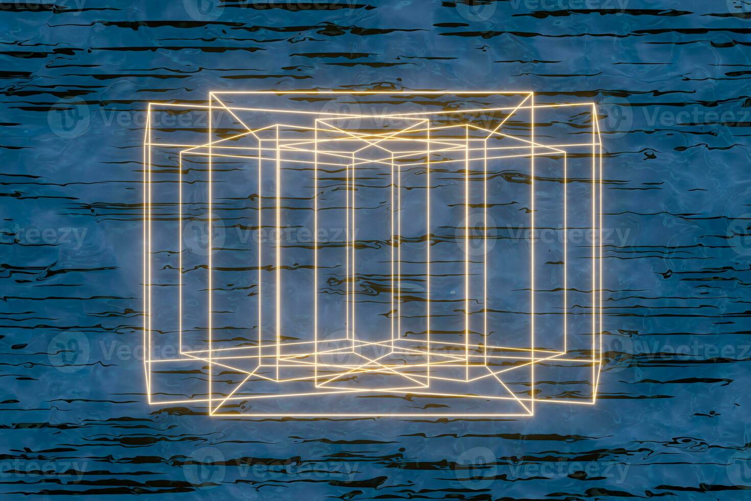 Still lake with geometric figures,abstract lines,3d rendering. photo