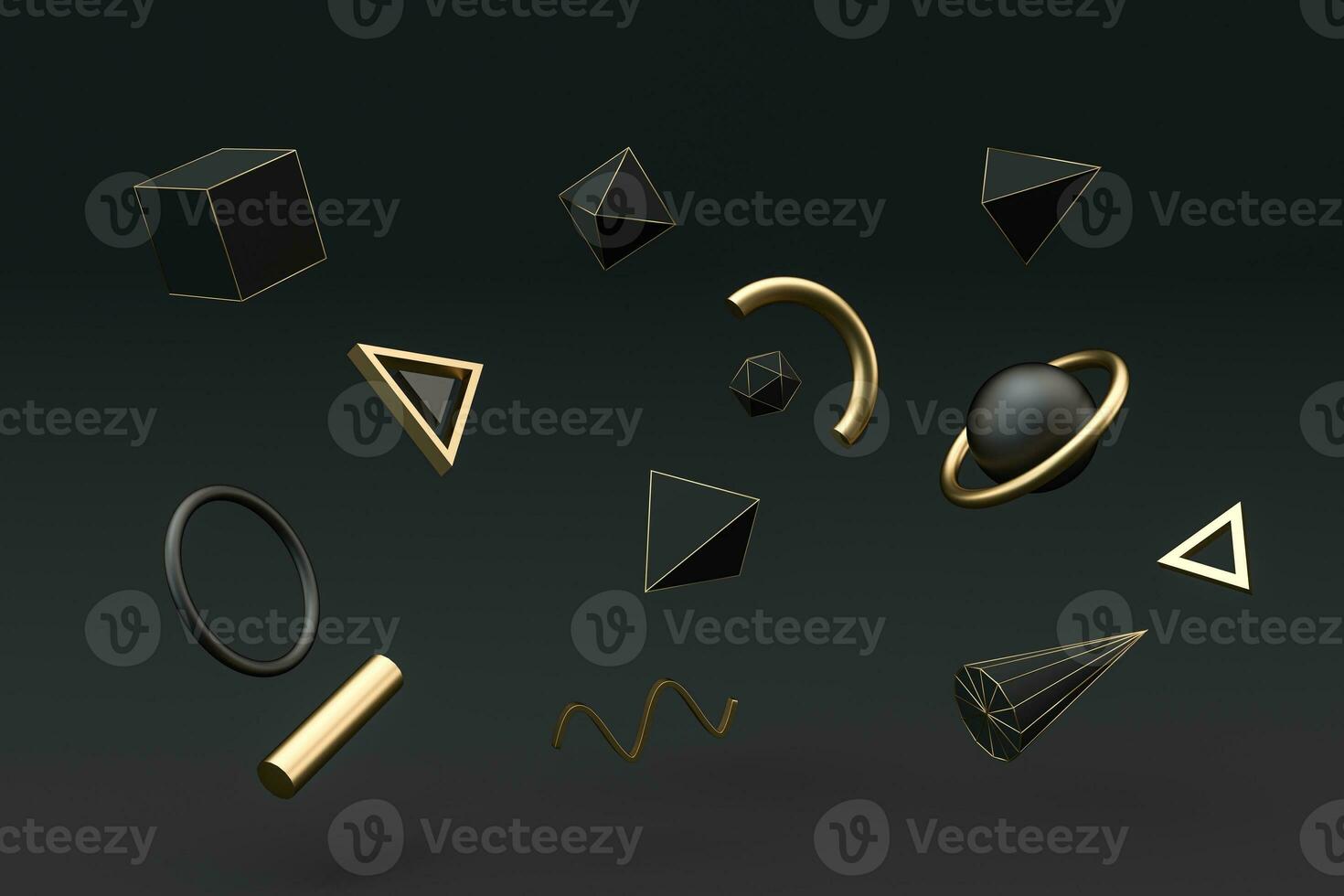 Golden and black abstract objects, 3d rendering. photo