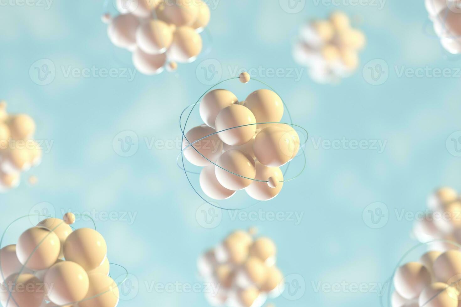 Atom spheres with cyan organic background, 3d rendering. photo