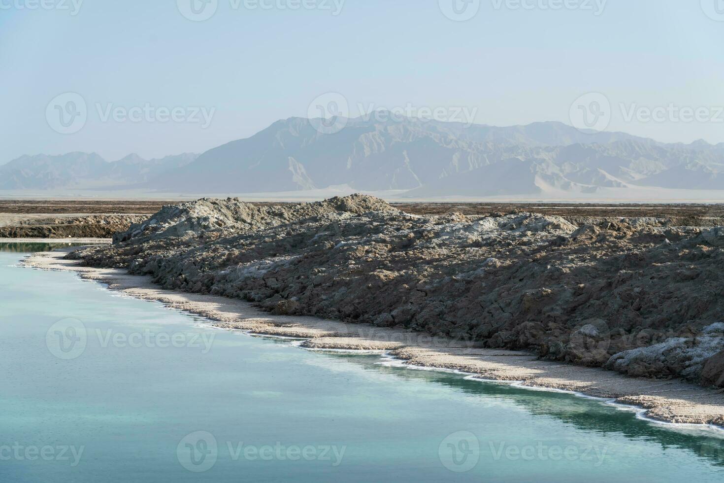 Salt lake and mountains, natural scenery in Qinghai, China. photo