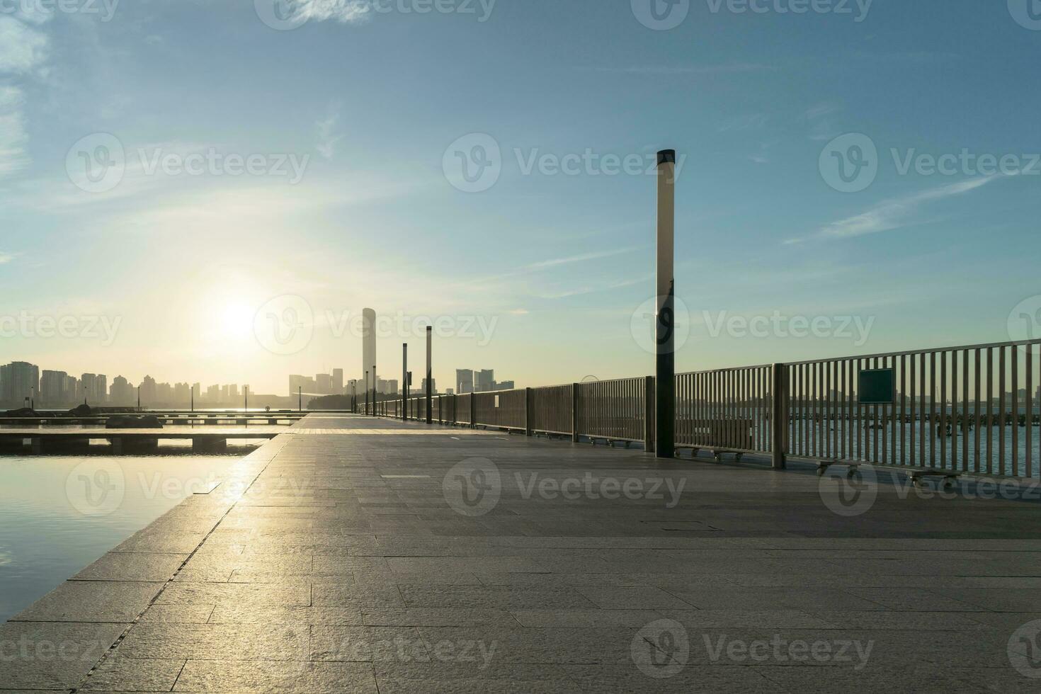 Empty concrete platform on a sunny morning. photo