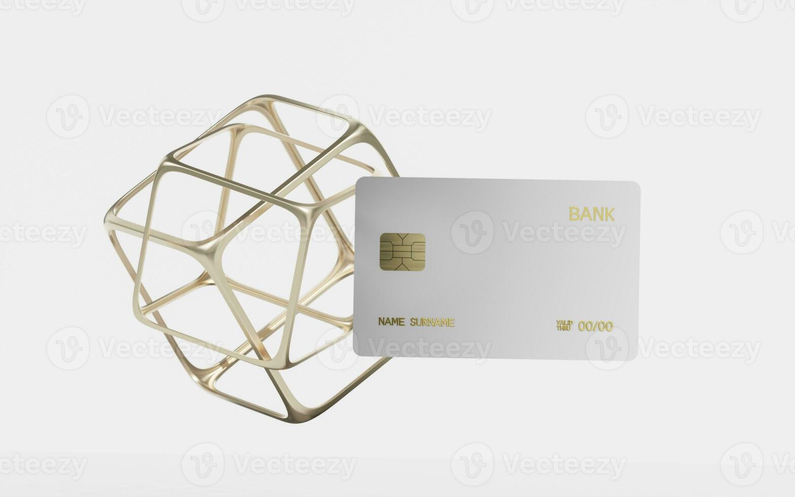 Polygonal frame and bank card, 3d rendering. photo