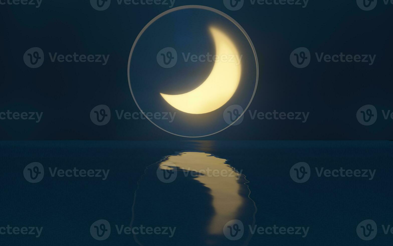 The new moon with reflection on the water, 3d rendering. photo