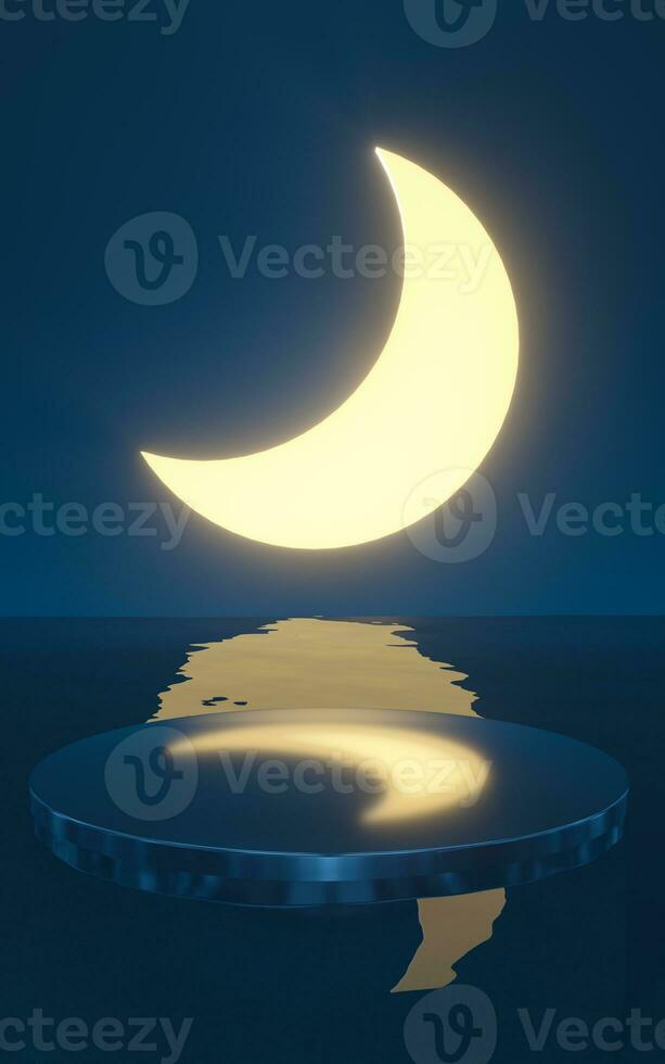 The new moon with reflection on the water, 3d rendering. photo