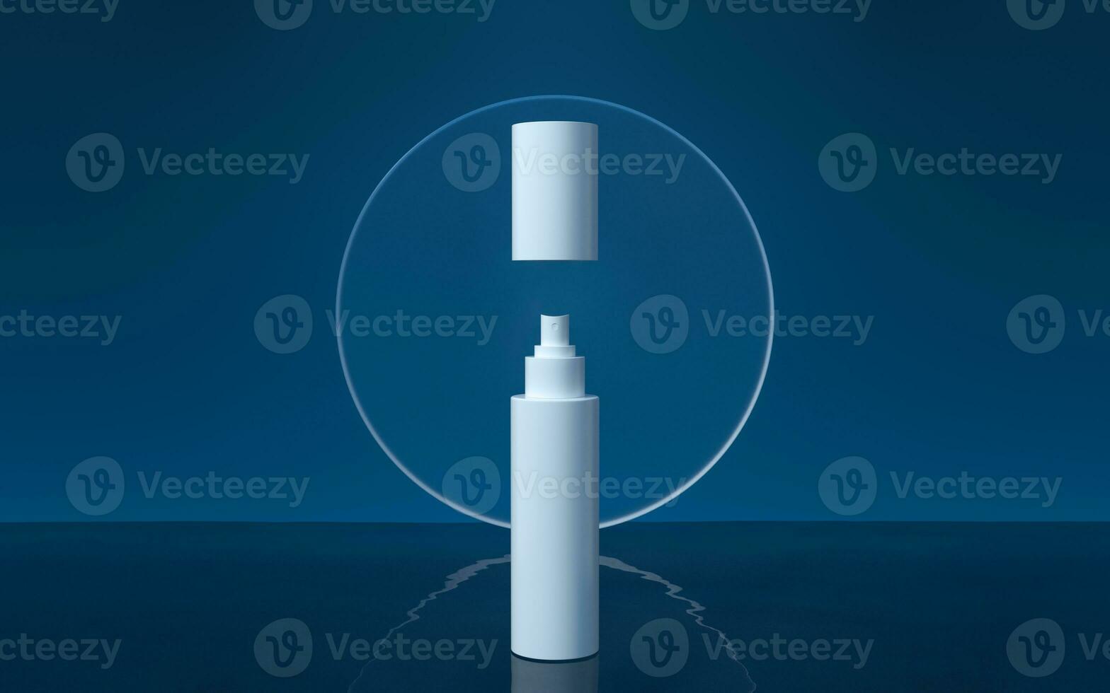 Cosmetic bottle on the water surface, 3d rendering. photo
