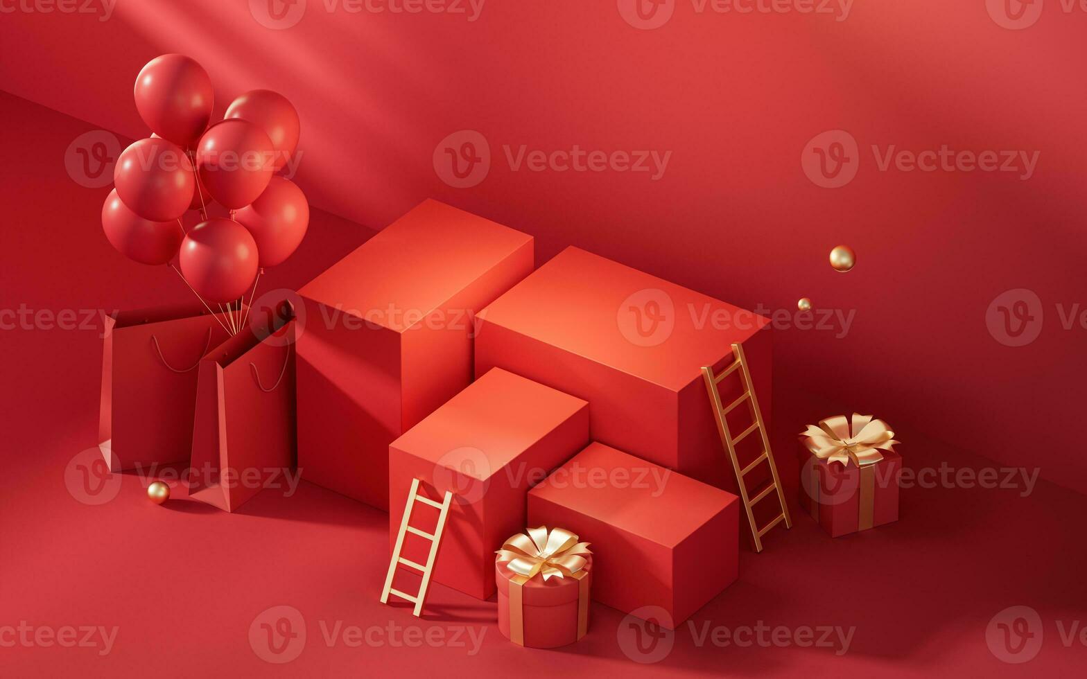 Empty stage with red Chinese style background, 3d rendering. photo