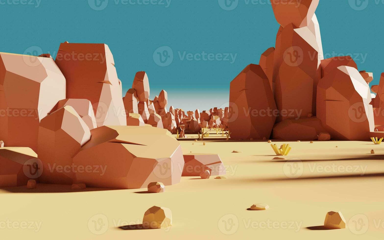 Cartoon rocks with sand desert, 3d rendering. photo