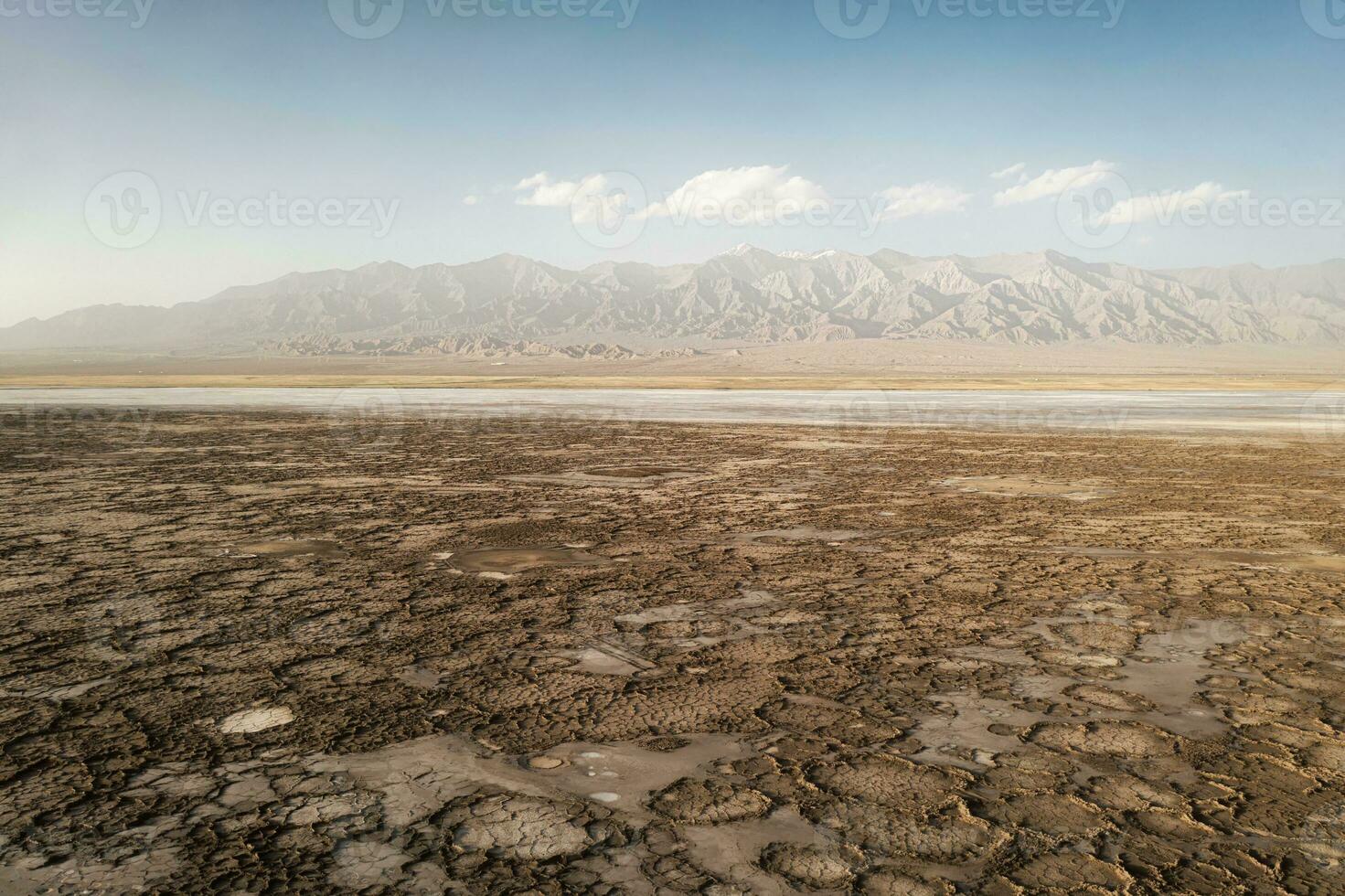 The dry land, the soil by the salt lake in Qinghai, China. photo