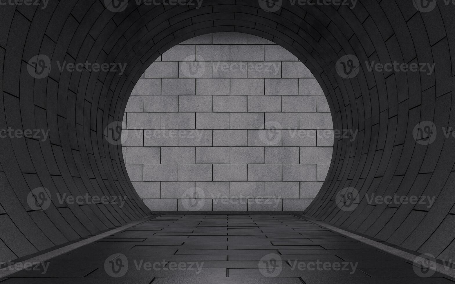 Dark tunnel with brick wall, 3d rendering. photo