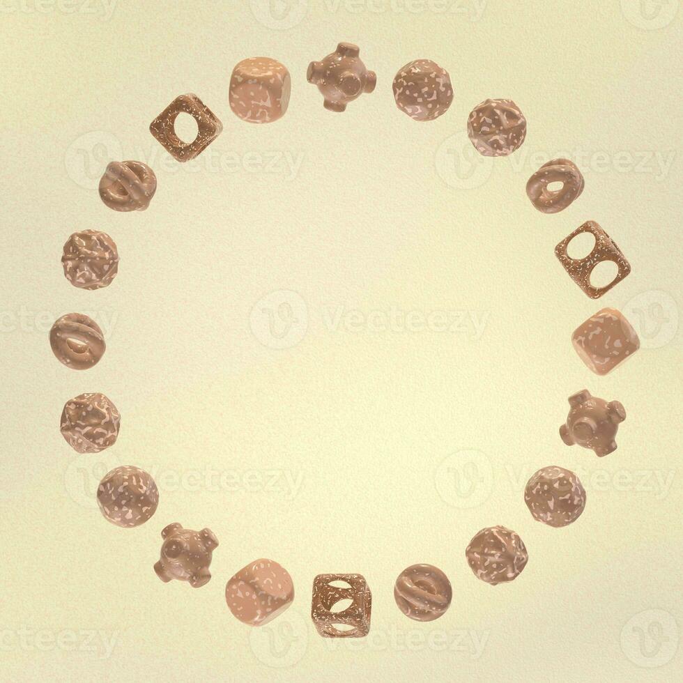 Chocolate biscuits with different shapes, 3d rendering. photo