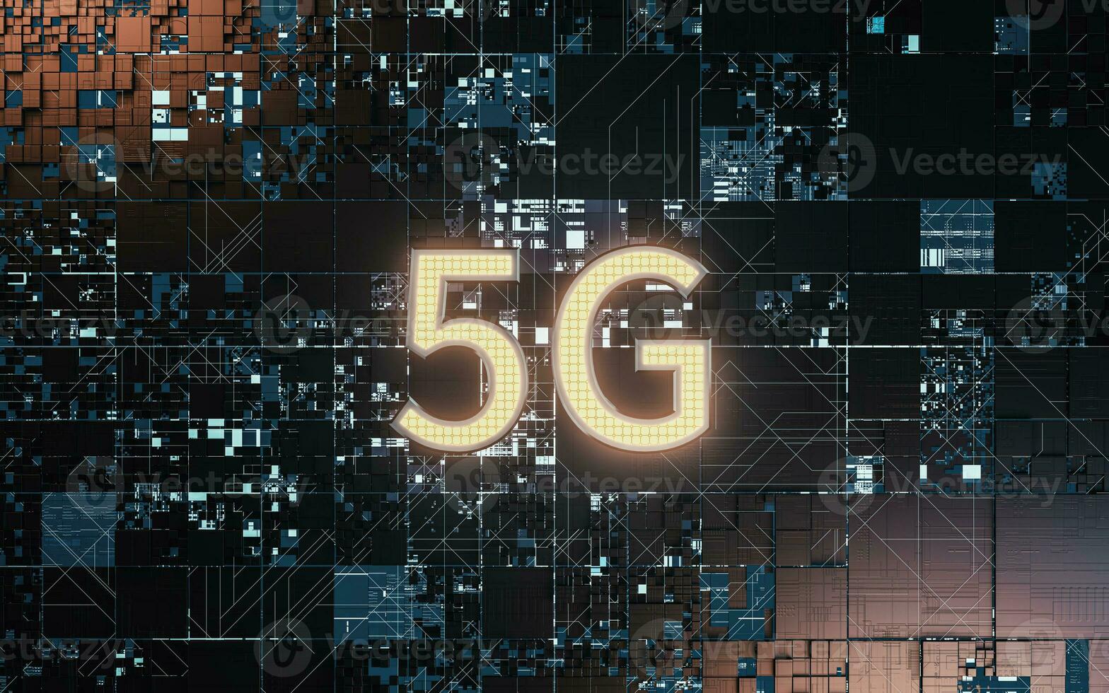 5G communication technology with black background, 3d rendering. photo