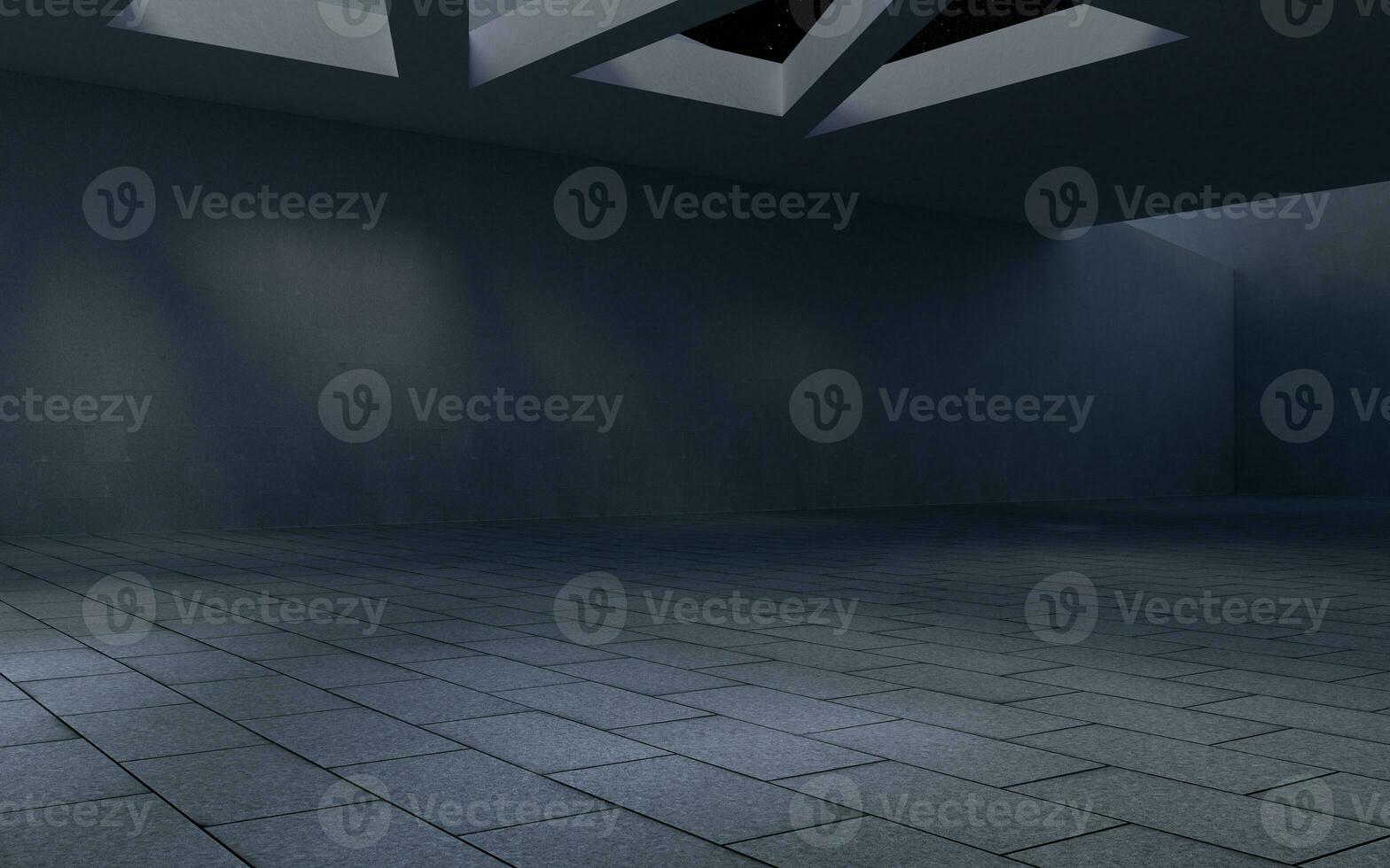 Dark concrete room, mysterious scene, 3d rendering. photo